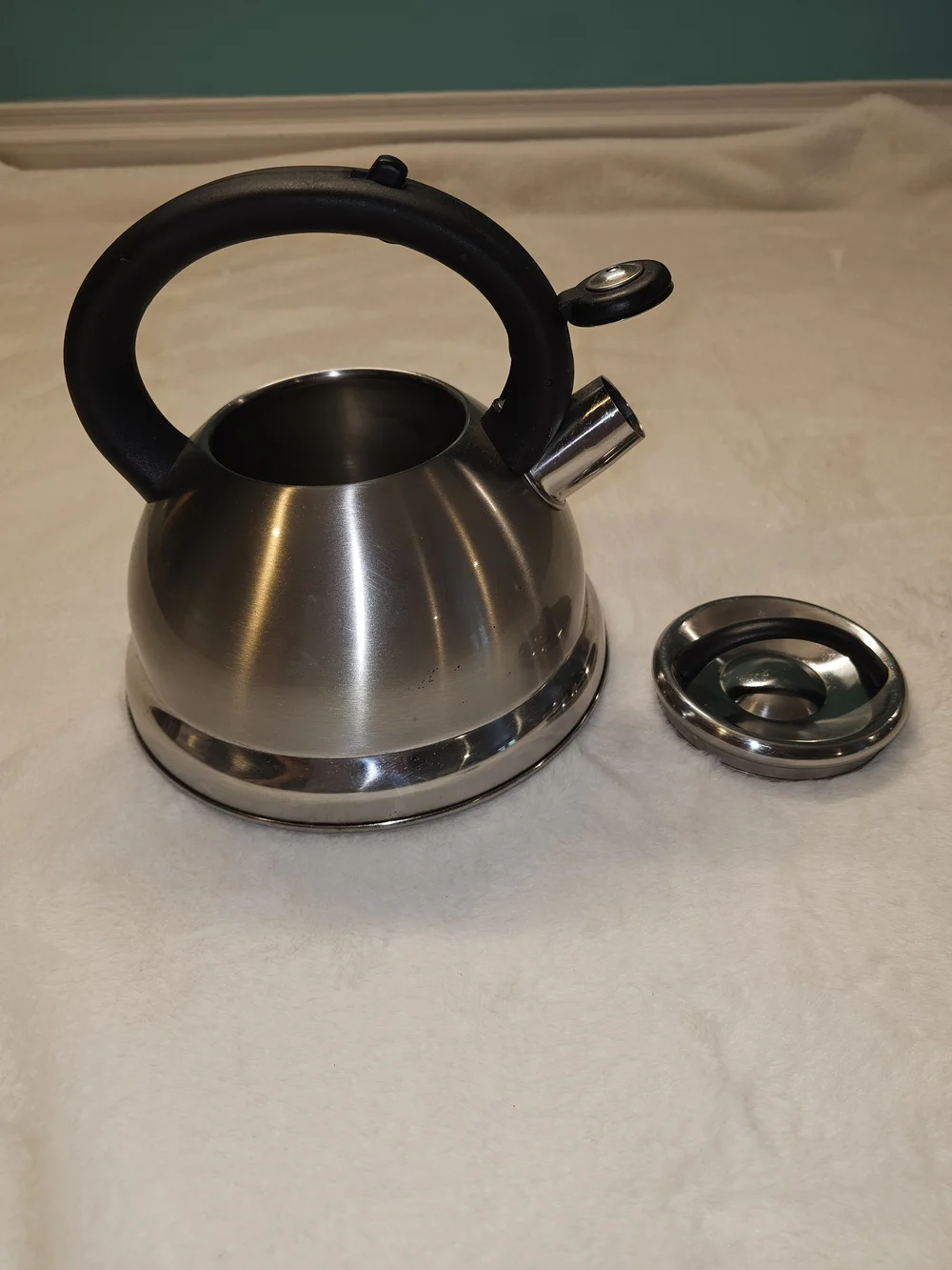 Polder Retro Stainless Steel Whistling Tea Kettle with Black Handle